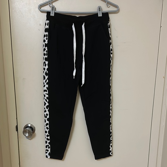 Stylish Black Joggers with Animal Print Sides - Picture 1 of 3